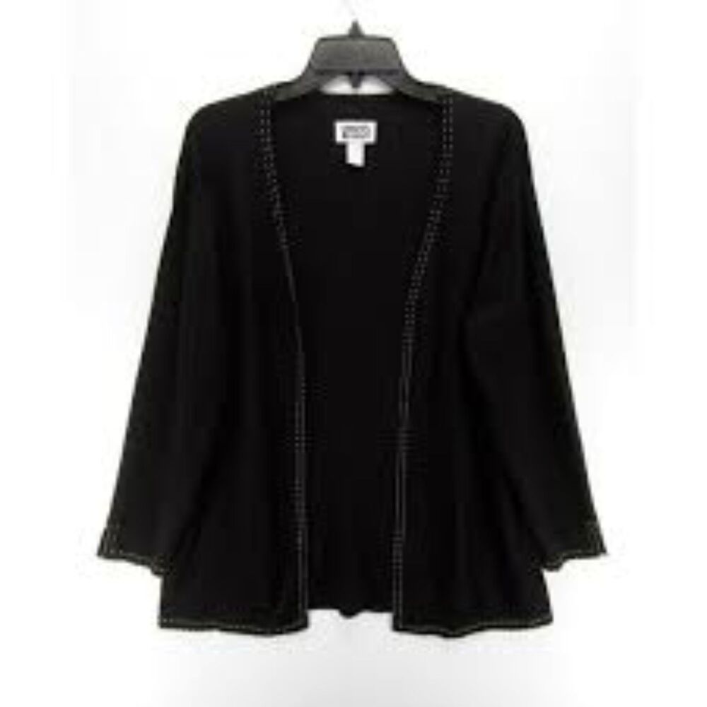 VINTAGE Chico's Design Black Open Top Tunic Shirt Slit Long Sleeve Women's Sz M